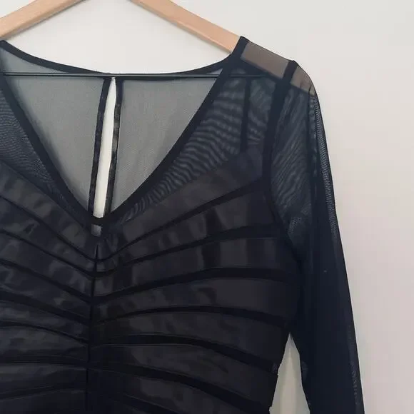 Vintage Dressbarn Women's Black Ribbed 90s Goth V-neck Corset Style Blouse sz 10 - Picture 4 of 13